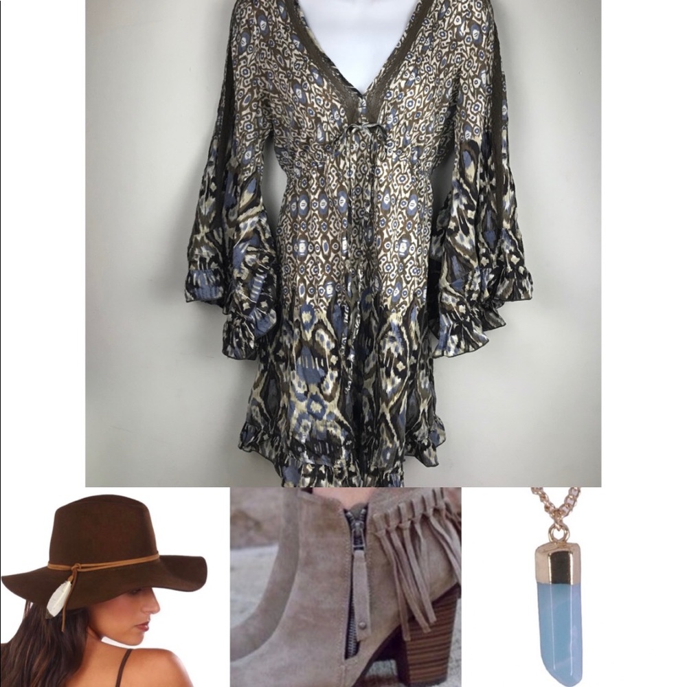 Sanctuary Clothing boho dress ruffle bell sleeves